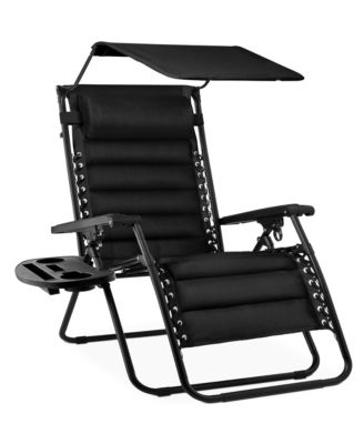 Oversized Padded Zero Gravity Chair w/ Canopy Headrest Cup Holder Side Tray 