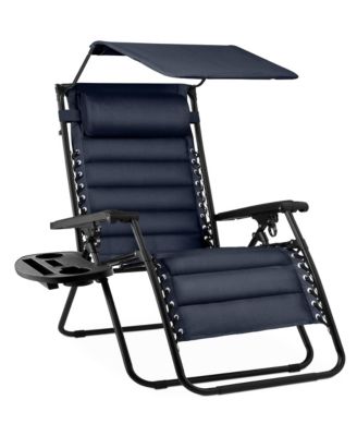 Oversized Padded Zero Gravity Chair w/ Canopy Headrest Cup Holder Side Tray 