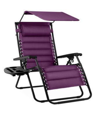 Oversized Padded Zero Gravity Chair w/ Canopy Headrest Cup Holder Side Tray 