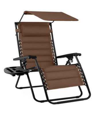 Oversized Padded Zero Gravity Chair w/ Canopy Headrest Cup Holder Side Tray 