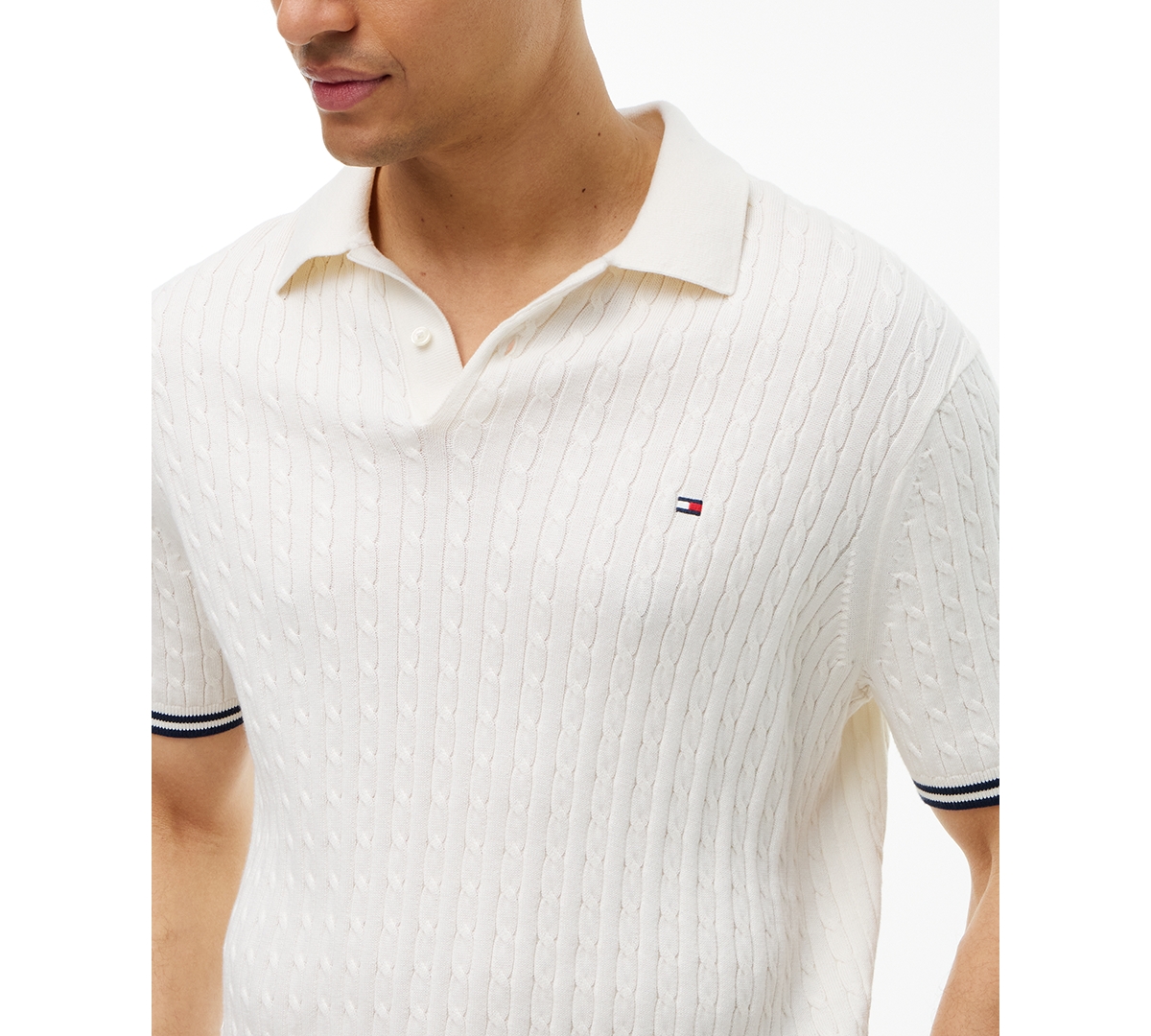 Tommy Hilfiger Men's Cable Knitted Short-Sleeve Polo Shirt