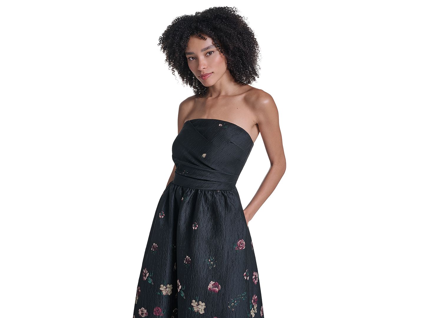 Женские платья KARL LAGERFELD PARIS Strapless Floral Gown, цвет: Чёрный разноцветный — фото 3