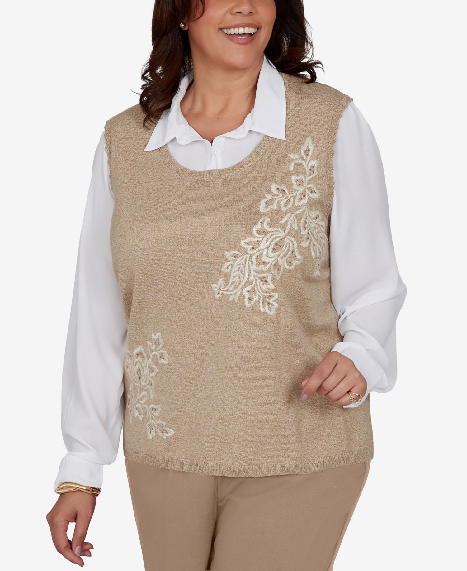 Plus Size Union Square Two-in-one Embroidered Sweater