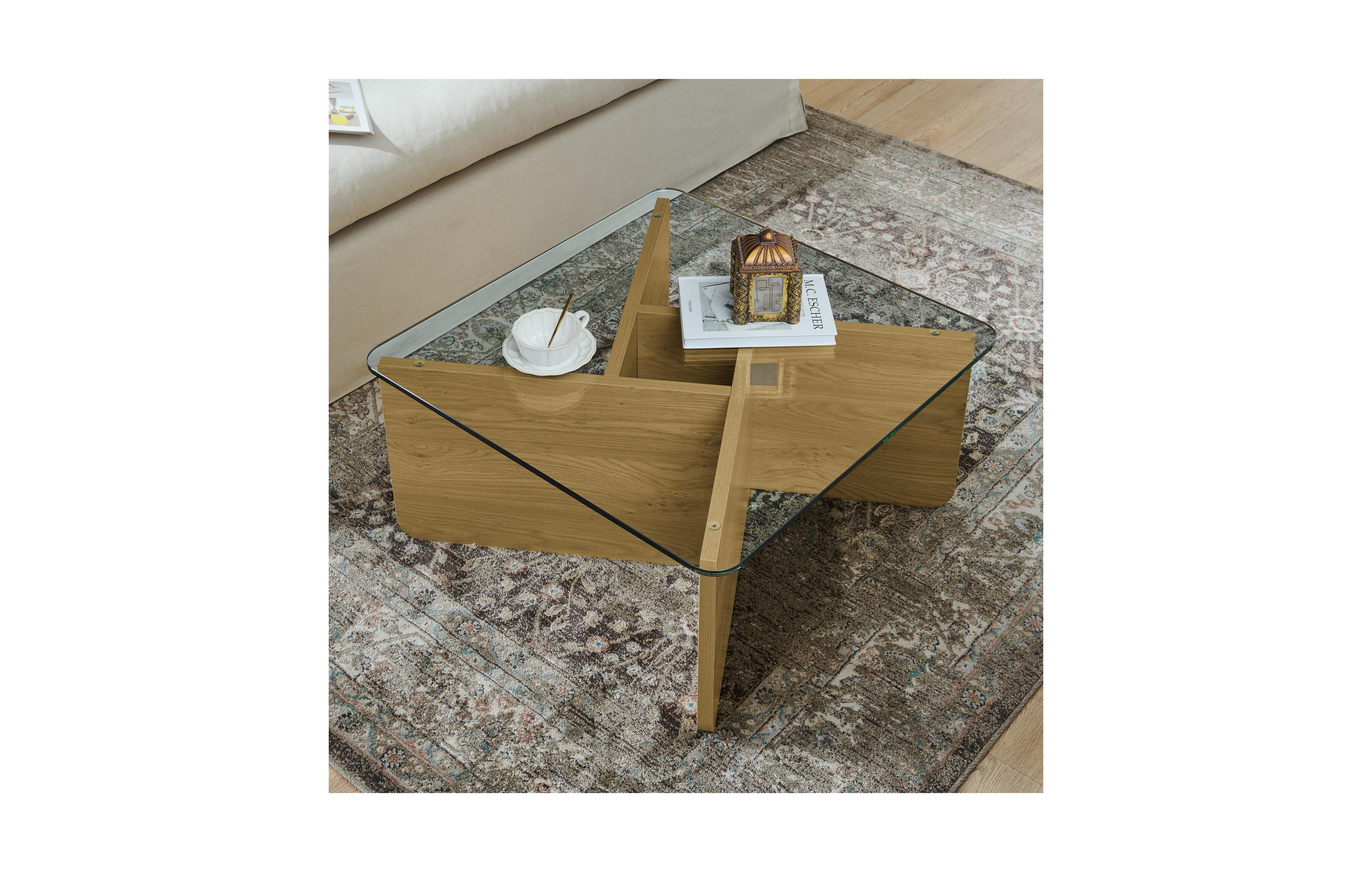 Flynama 31.5" Square Tempered Glass Coffee Table, Mdf Base