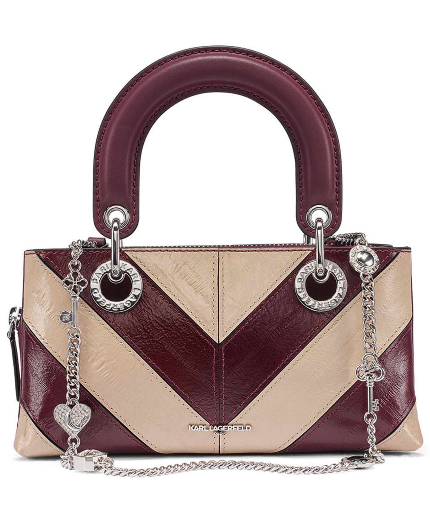 Женская сумка KARL LAGERFELD PARIS Benoite Small Leather Satchel Handbag, цвет: Белый / Вишнёвый сливовый — фото 1