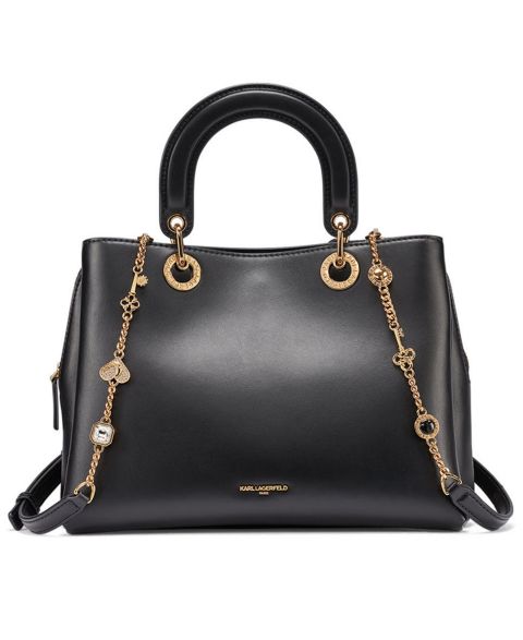 Женская сумка KARL LAGERFELD PARIS Benoite Medium Satchel Handbag, цвет: Чёрный / Золотой