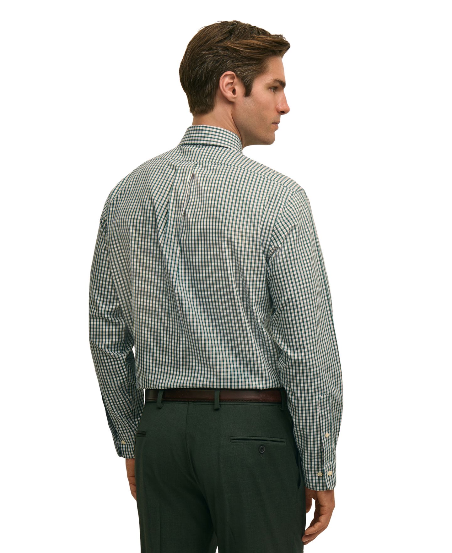 Мужская рубашка B By Brooks Brothers Polo Button-Down Dress Shirt, цвет: Зелёный клетчатый — фото 3