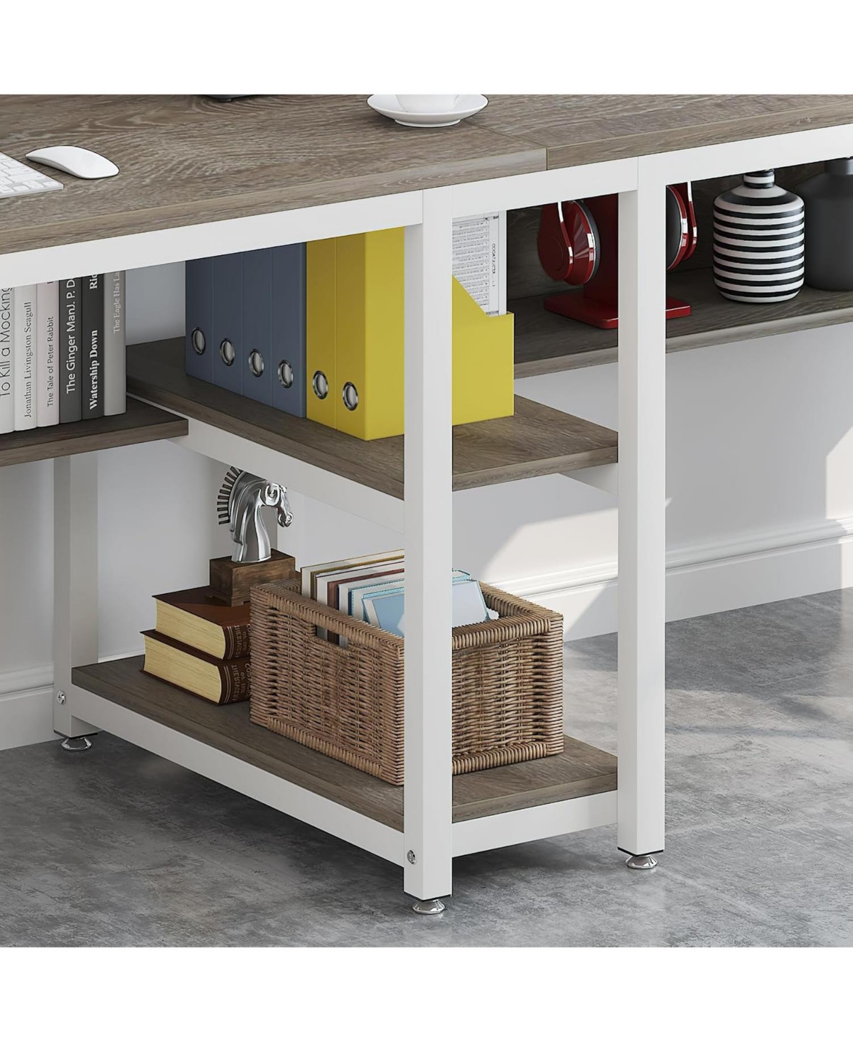 Tribesigns 78.7" Two Person Desk with Bookshelf