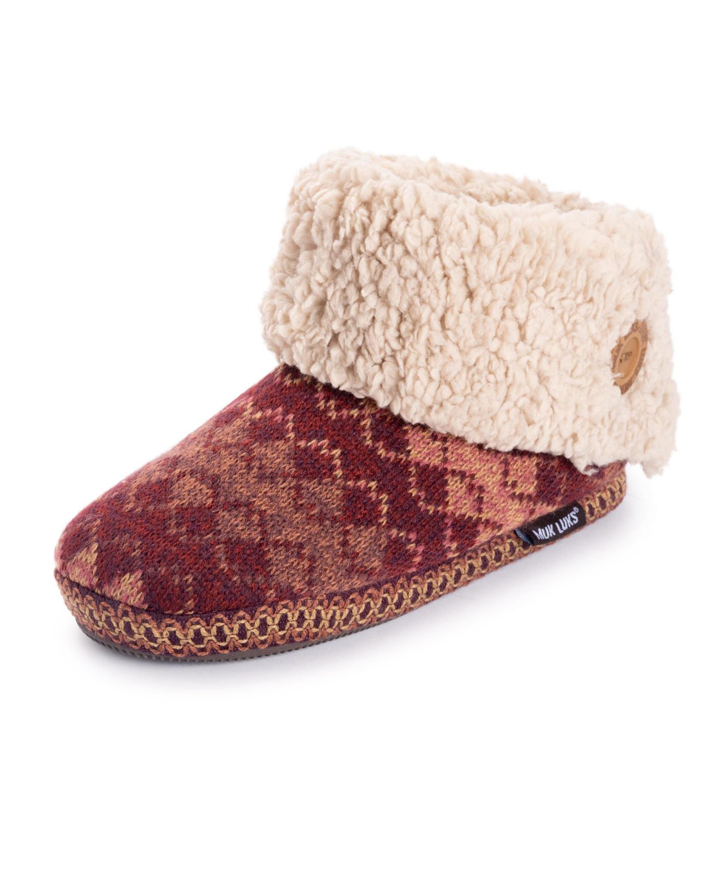 Женские тапочки MUK LUKS Melinda Cuff Boot Slippers, цвет: Ягодный красный — фото 2