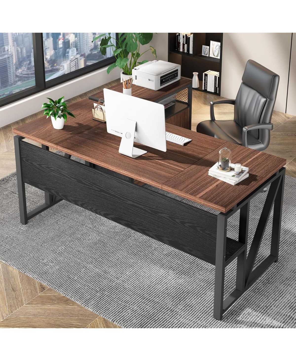 Tribesigns 63" L-Shaped Desk with File Cabinet