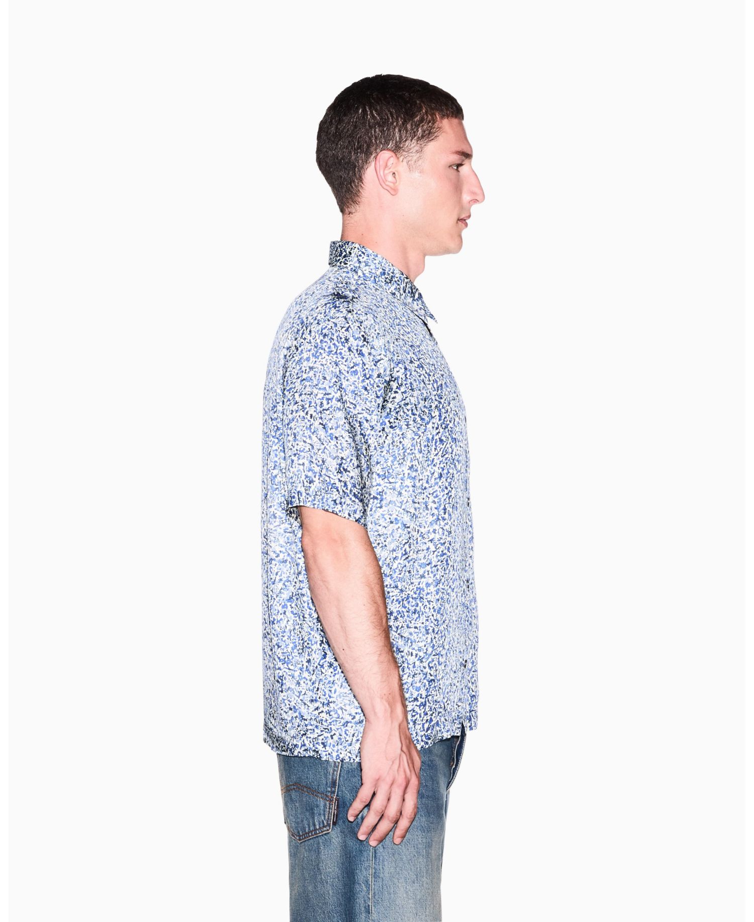 Men's Short Sleeve All-Over Logo Woven Button-Down Shirt