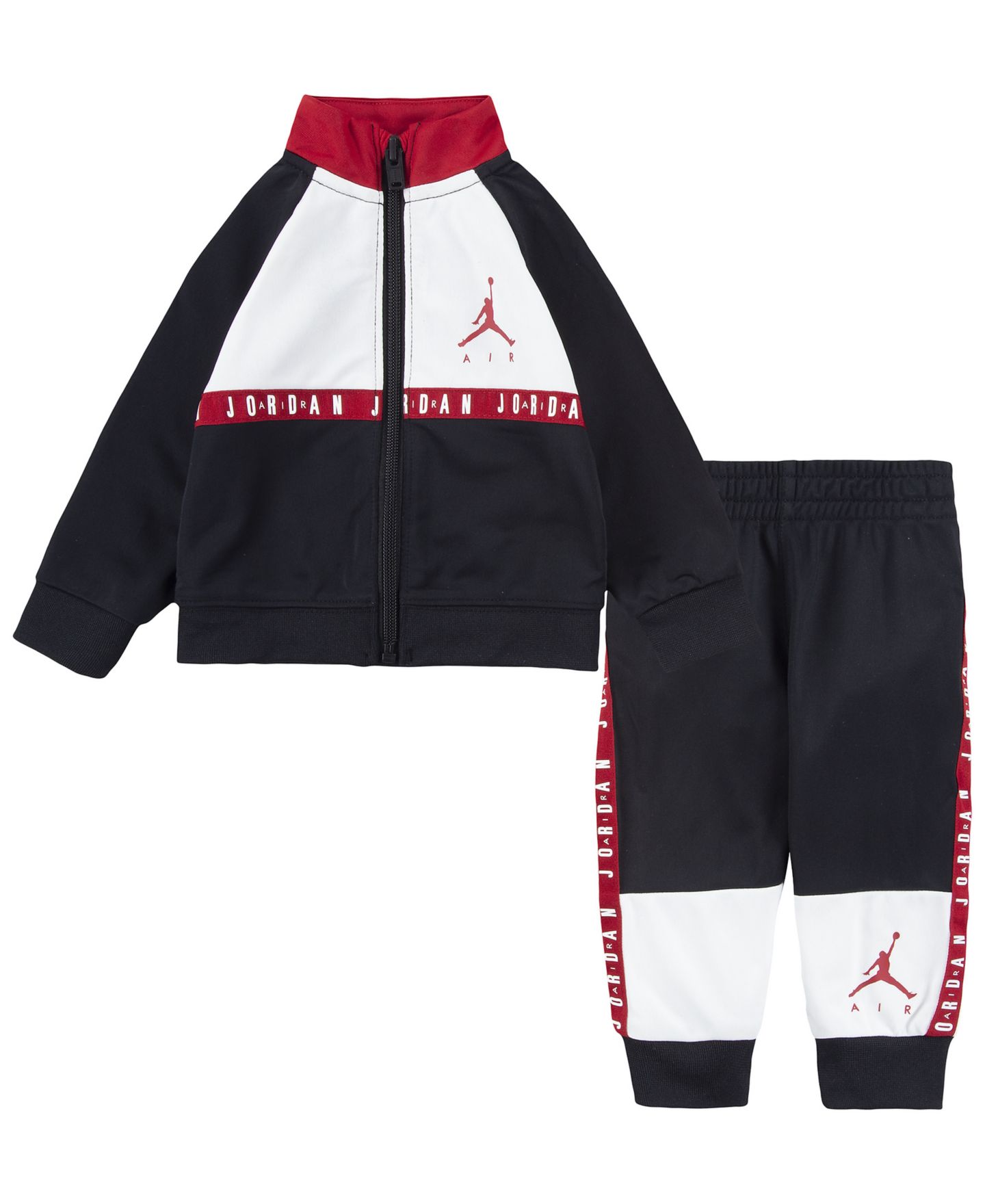 Детский трикотажный комплект Jordan Air: спортивный костюм и брюки в цветных блоках, цвет: Чёрный — фото 1