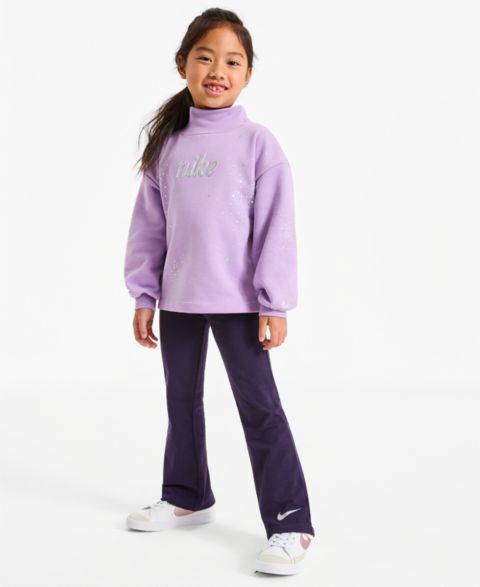Nike Girls' 4-6X Long-Sleeve Sparkle Top and Flared-Leg Leggings, 2-Piece Set, цвет: Фиолетовый