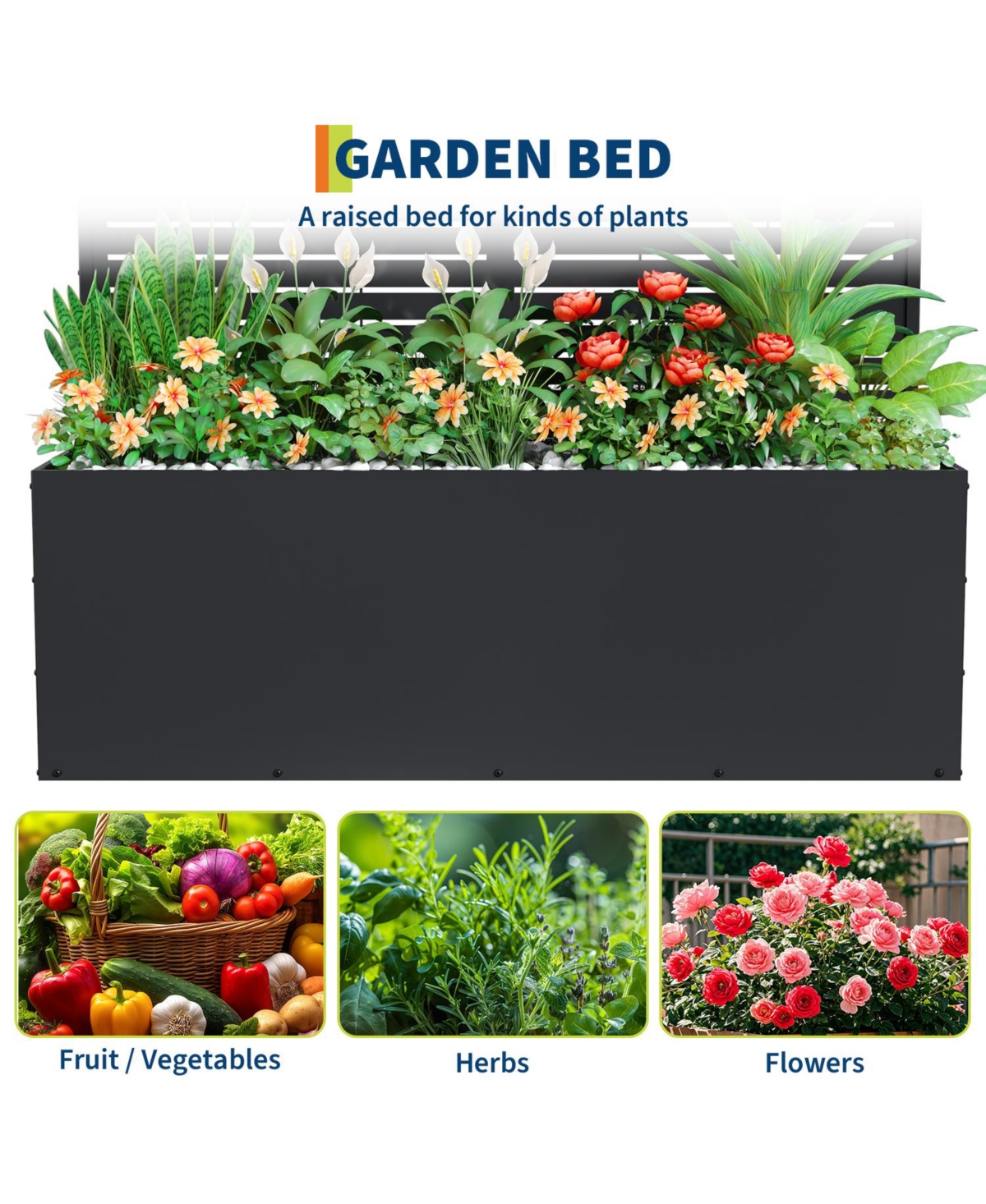 46.5"W x 15.7"D 71"H Metal Trellis with Planter Box, Laser Cut Privacy Screen for Climbing Plants, Garden, Patio, Backyard, Black