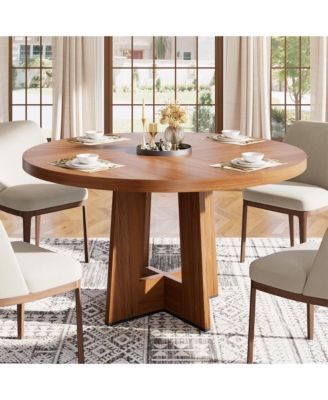 Dining Table, 47 in Round Kitchen Table for 4-6 | Farmhouse Circle Dining Table, Sturdy Pedestal Base for Dining Room