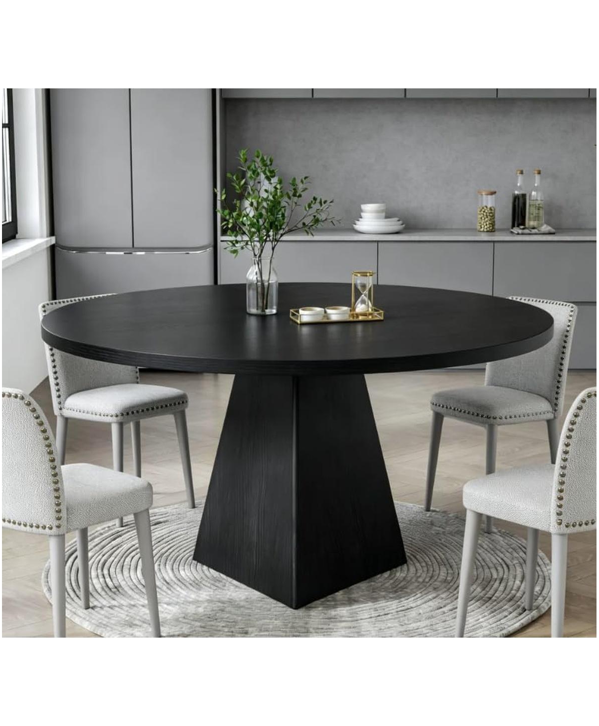 47-Inch Round Pedestal Dining Table, Seats 4-6, Black, 350 lb Capacity