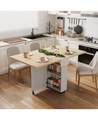 Folding Dining Table with Wheels, Drop Leaf Table with Drawer, Storage Shelves, Space Saving Design for Kitchen, Dining Room, Apartment