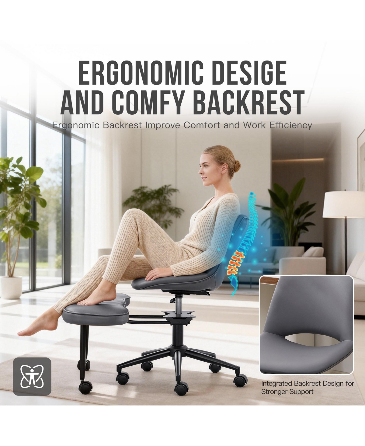 Office Chair, Ergonomic Criss Cross Legged Swivel Chair for Home Office | Meditation Kneeling Chair with Wheels, Lumbar Support for Study Yoga