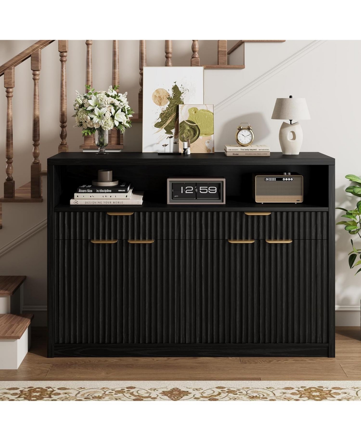 51" Modern Fluted Buffet Sideboard Cabinet with Doors and Drawers