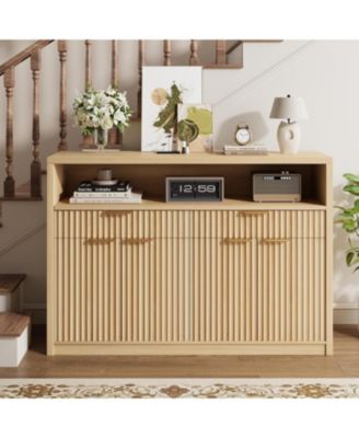 51" Modern Fluted Buffet Sideboard Cabinet with Doors and Drawers, Warm Wood Finish