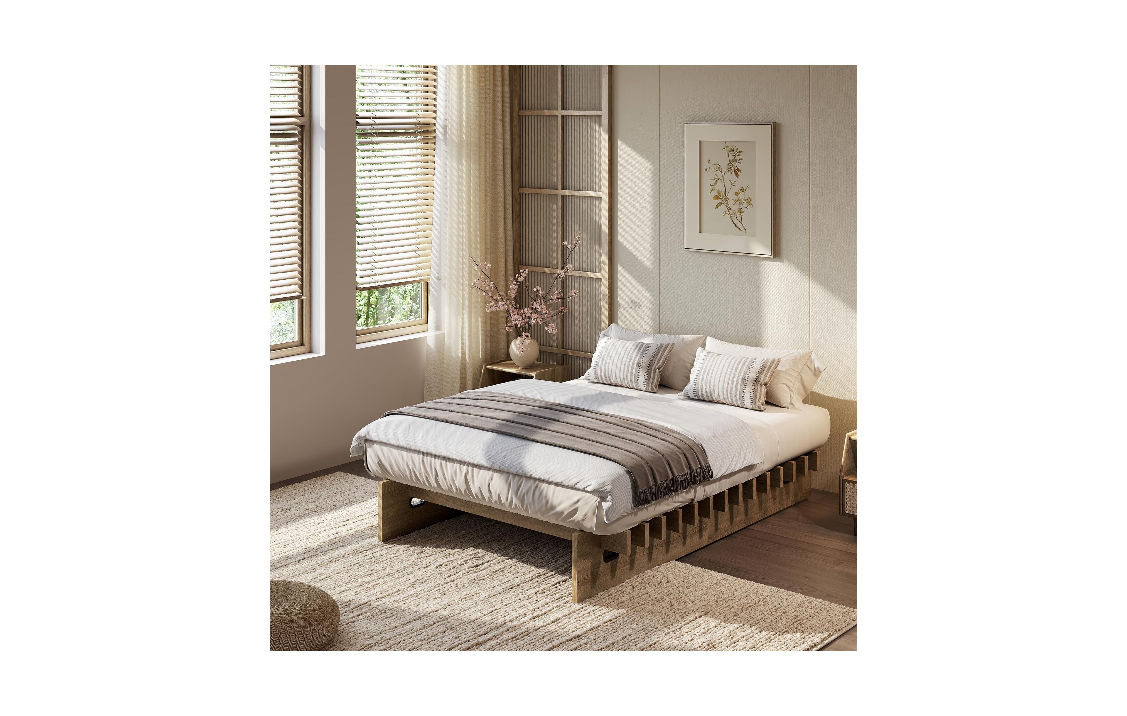 Minimalist Low Profile Platform Bed Frame, Noise-Free Slat Support, No Box Spring Needed