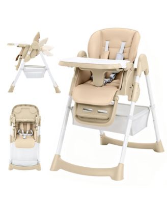 Baby High Chair, Foldable Portable Dining Chair for Babies and Toddlers with Adjustable Footrest and 5-Point Harness, Removable Tray, 7-Seat Height