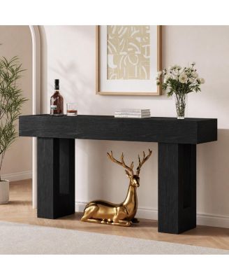 63" Black Wood Farmhouse Console Table, Narrow Sofa Table for Entryway and Living Room