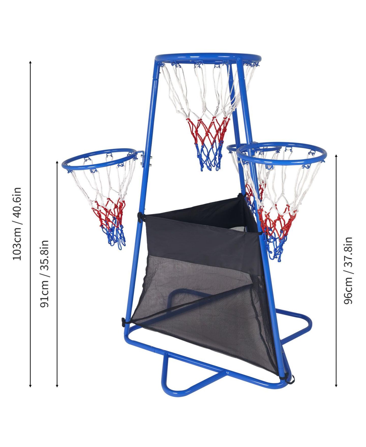 Детская игрушка homfan Compact Adjustable Basketball Hoop Stand, Metal Frame, Indoor-Outdoor with 4 Hoops and 2 Basketballs, Ages 3+ — фото 2