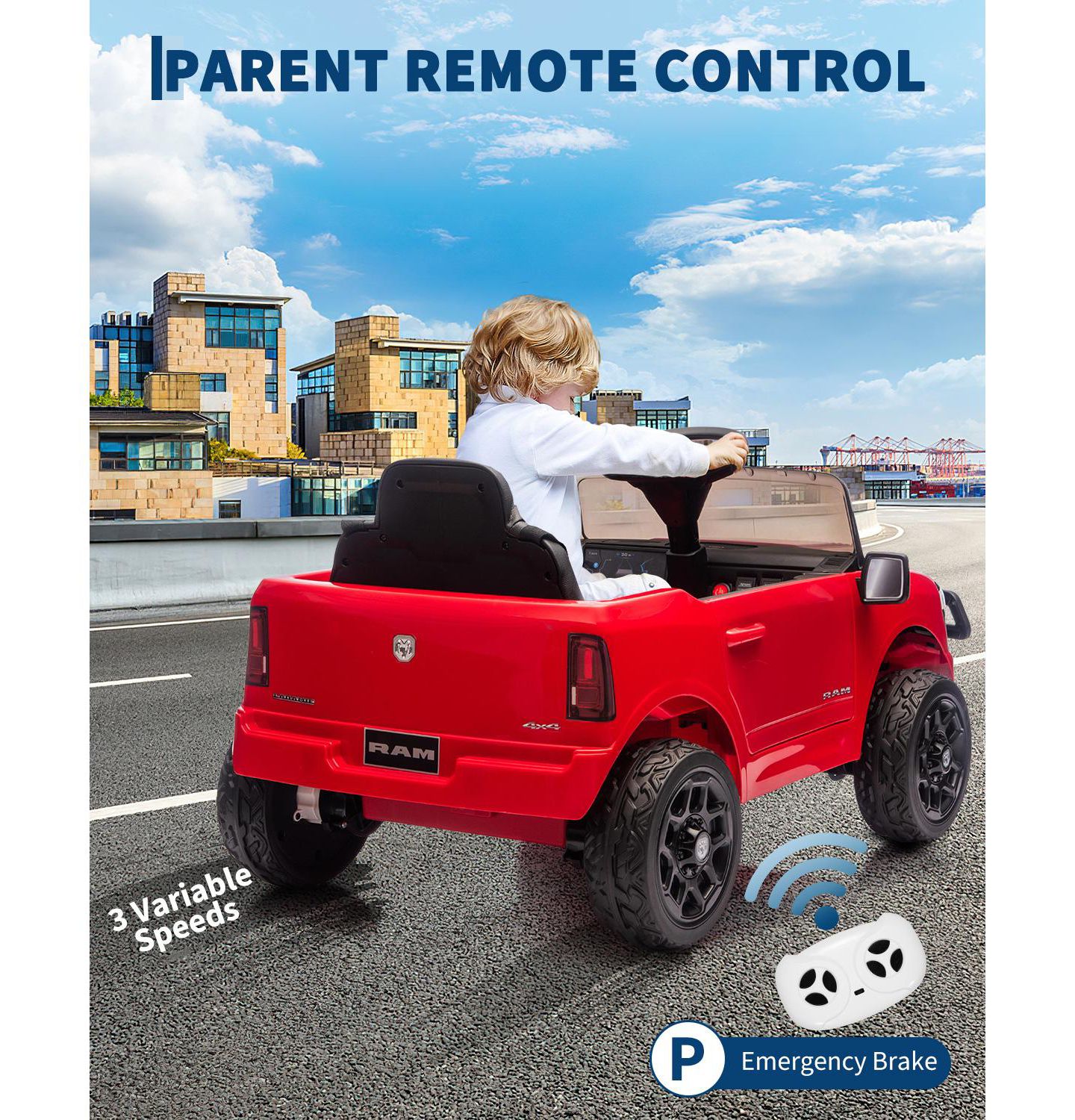 Детская игрушка homfan Licensed RAM Pickup 12V Parental Remote Control, Spring Shock Absorbers Ride-On Truck, 110-lb. Capacity, Ages 3-7 — фото 7