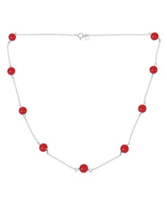 Tin Cup Red Carnelian Necklace Chain Station .925 Sterling Silver 18 Inch