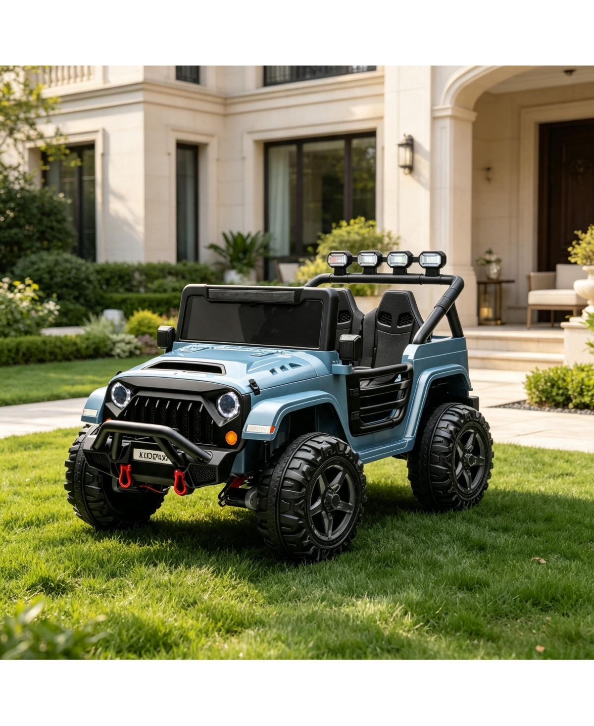 Double Seat 24V Kids Ride On Suv Toy Ages 3-8, 4WD Battery Powered Electric Car with Remote, Outdoor Driving, Light Blue