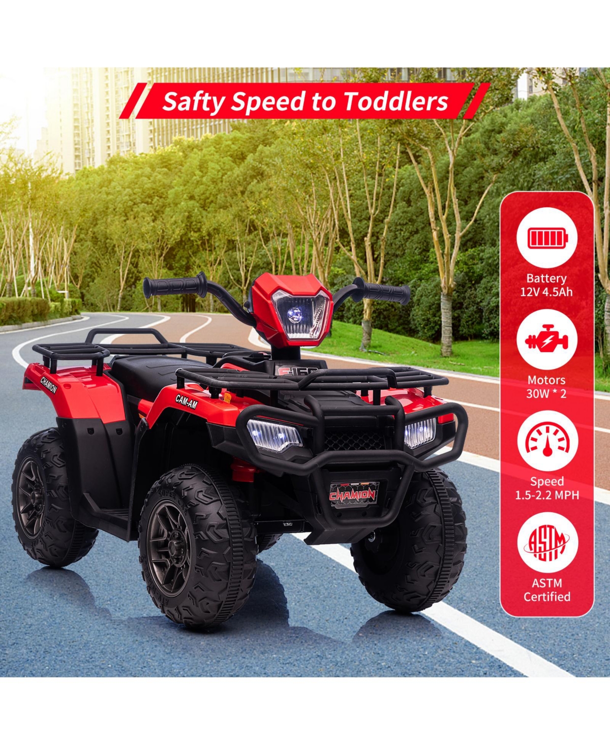 12V Kids Ride On Atv, Dual Speed 1.5-2.2MPH, Led Lights, Audio and Usb, One-Button Start, Battery Powered 4-Wheeler Outdoor Toy for Kids