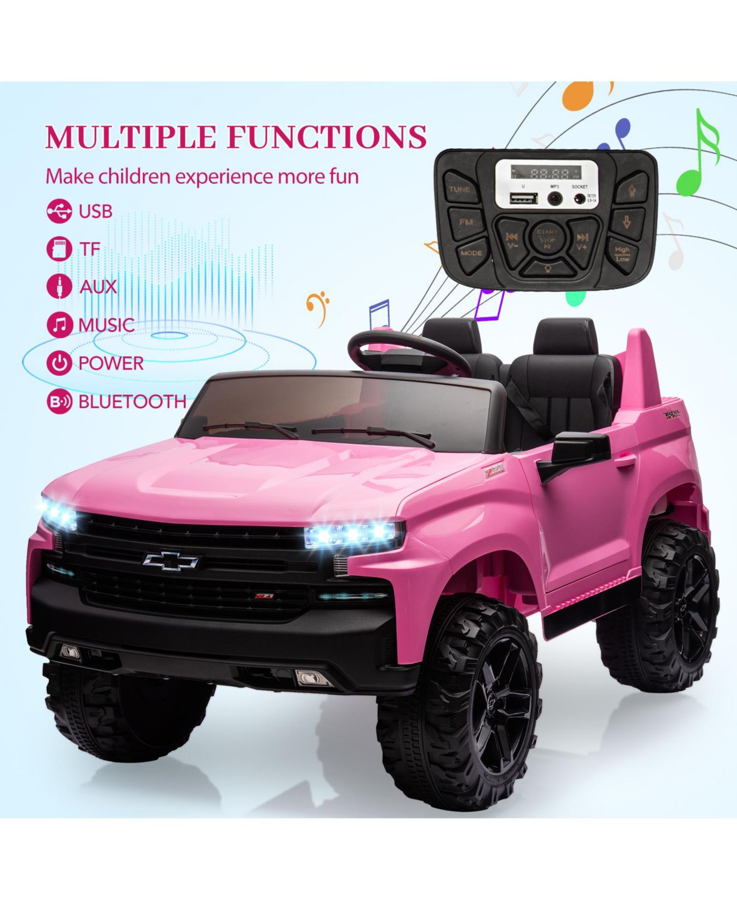 Детская игрушка homfan Licensed Chevrolet Silverado 3-Speed Electric 2-Seater Ride-On Truck, 53" x 34" x 29", 3–8 лет — фото 2