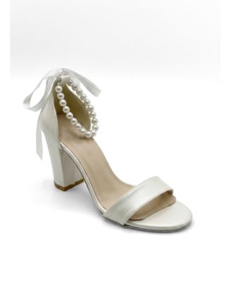 Forever and Always Shoes Women's Althea Pearl Ankle Strap Block Heel Sandal