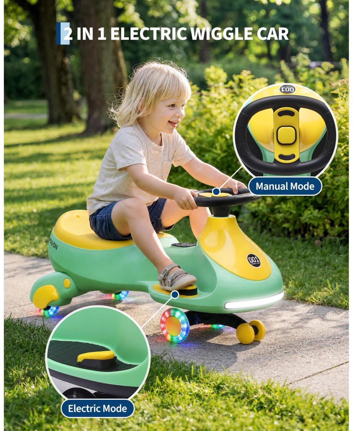 31 Inch Kids 12V Ride On Twist Car, Electric Battery Powered Trolley Car with Foot Pedal, Light Pink/Blue/Gray/Yellow/Red/Black/Green/White, Ages 3-6