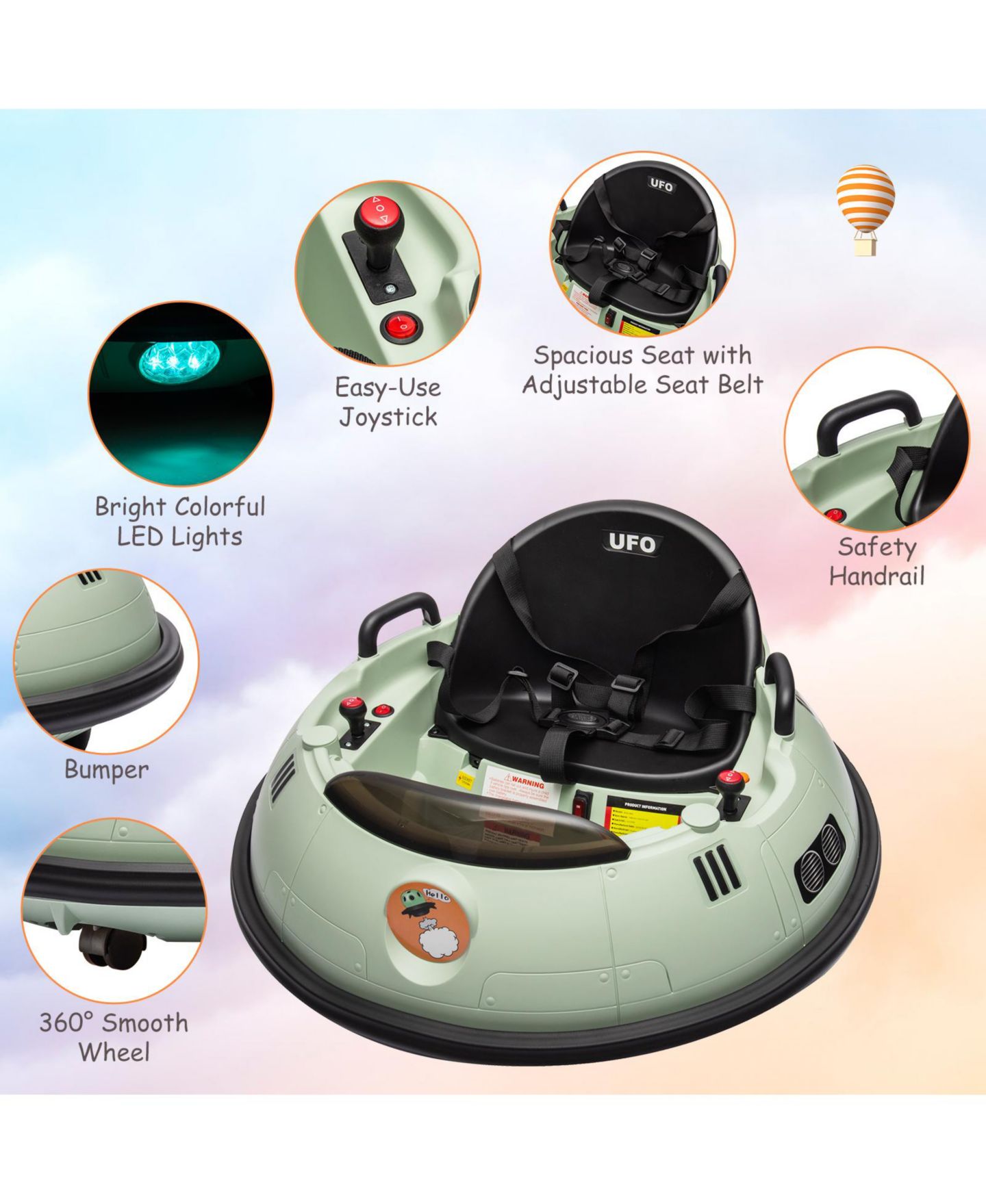 Детская игрушка homfan 12V Metal Bumper Car with 360-Degree Spinning, Remote Control, Battery Powered, 3–6 лет — фото 5