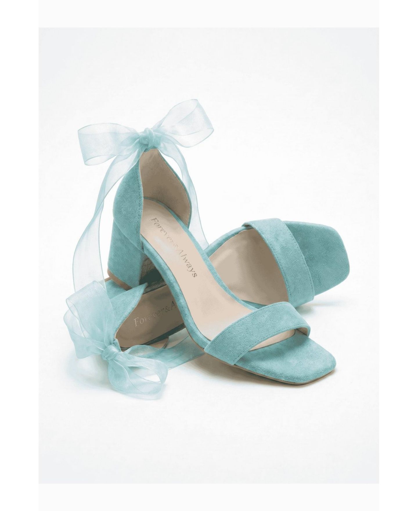 Женские босоножки Forever & Always Shoes Rova с бантом на блочном каблуке, цвет: Аквамариновый замшевый — фото 4