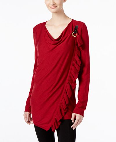 INC International Concepts Ruffled Wrap Sweater, Only at Macy's