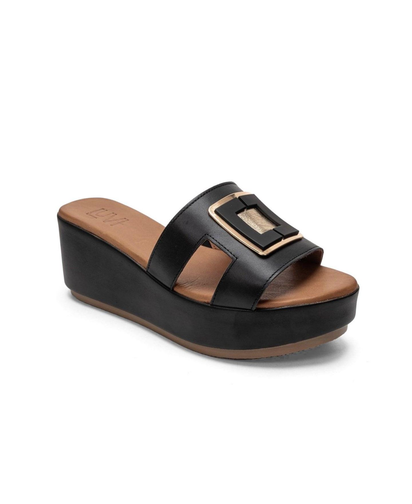 Женские сандалии Forever & Always Shoes Hiola Leather Platform Sandal, цвет: Чёрный — фото 1