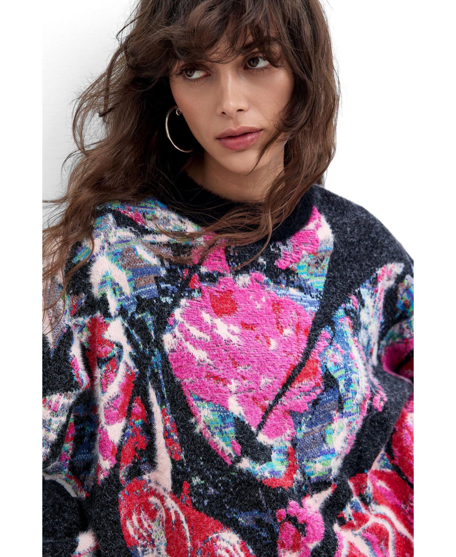 Women's M. C. Lacroix Chunky Knit Oversized Floral-Print Pullover