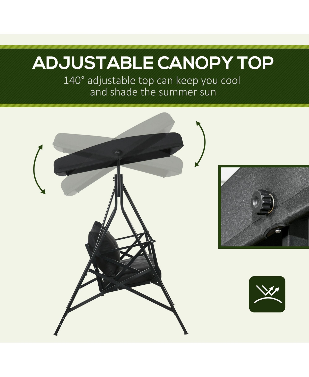 Outsunny 3-Seat Patio Swing Chair, Outdoor Canopy Swing Glider with Cushion with 3 Throw Pillows & Adjustable Shade for Porch, Garden, Poolside, Backy