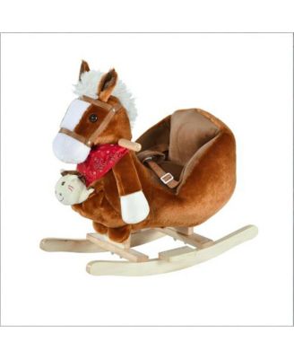 Rocking Horse Toy - Soft Kids Rocking Horse with Lullaby Music, Plush Body, Steel Frame, Safety Belt, Hand Puppets