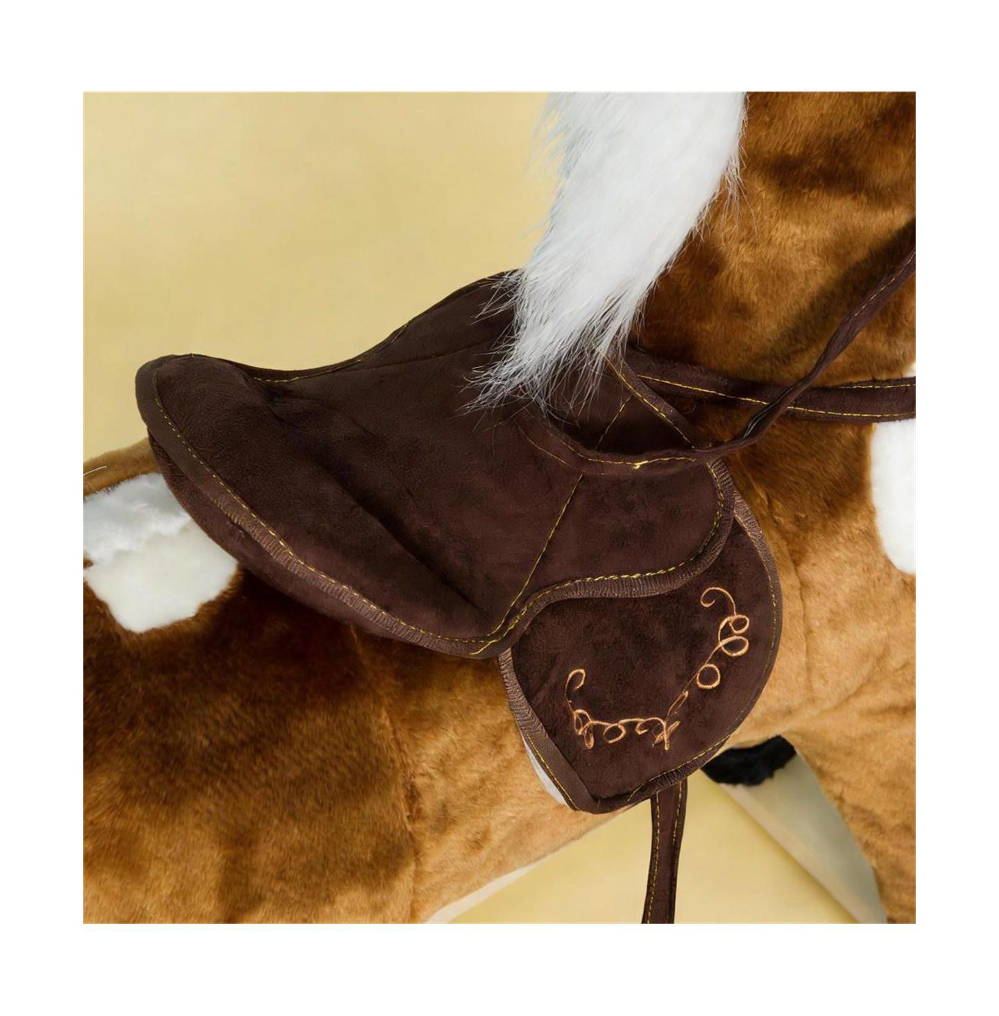 Детская мягкая игрушка YOBTOP Kids Plush Rocking Horse Toy - Toddler Ride On Pony with Tail Wagging and Music, Soft Plush Body, Sturdy Metal Frame, Safe Rocking, цвет: Коричневый — фото 7
