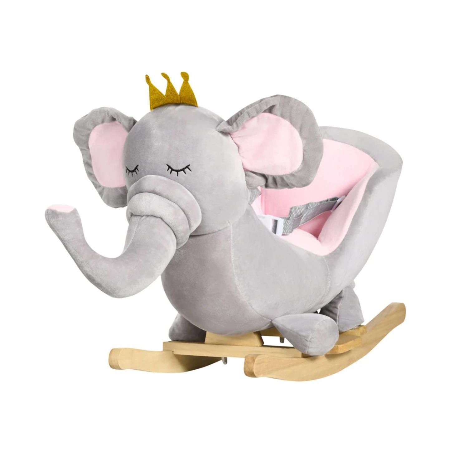 Детские мягкие игрушки YOBTOP Elephant Rocking Chair - Toddler Plush Rocker with Sound Effects, Safety Belt, Sturdy Frame, цвет: Серебряный серый — фото 1