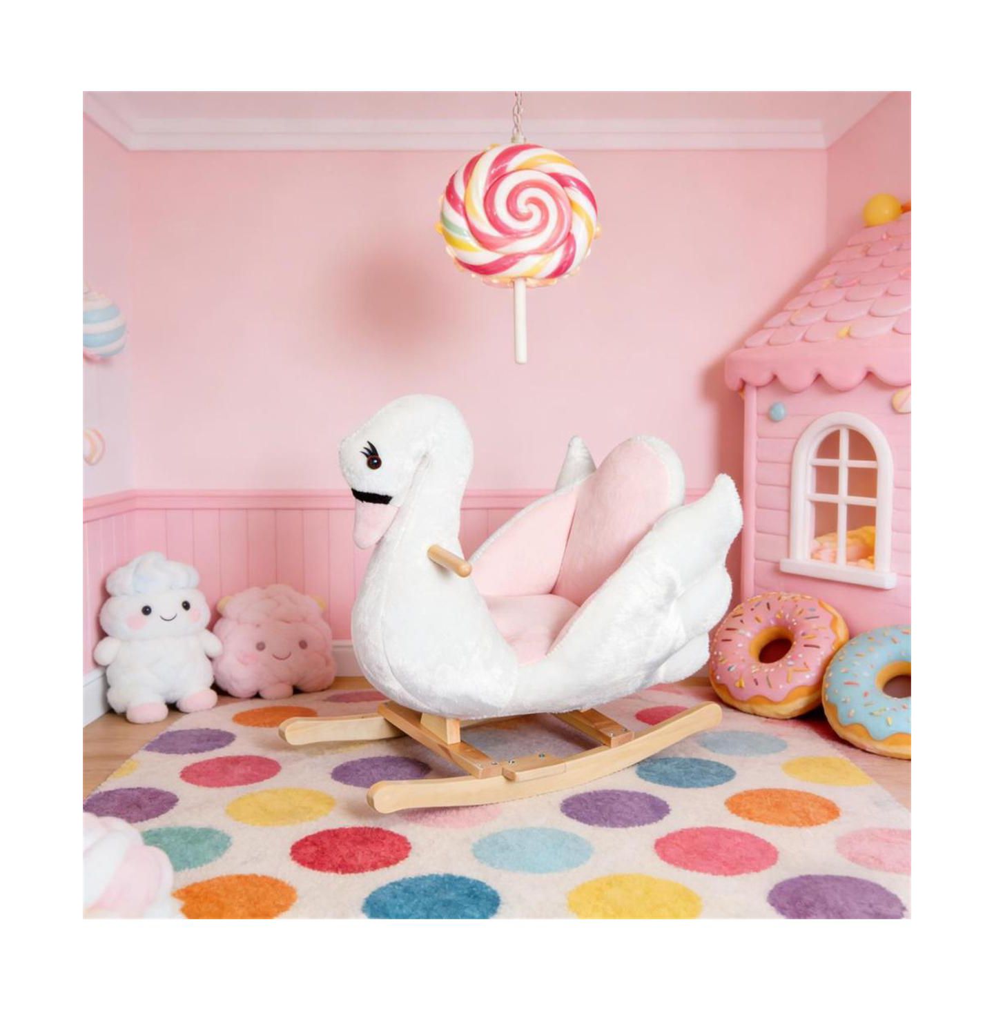Детская мягкая игрушка YOBTOP Plush Swan Rocking Horse with Lullaby, 66 lb. Capacity, Ages 18 Months+, цвет: Розовый — фото 2