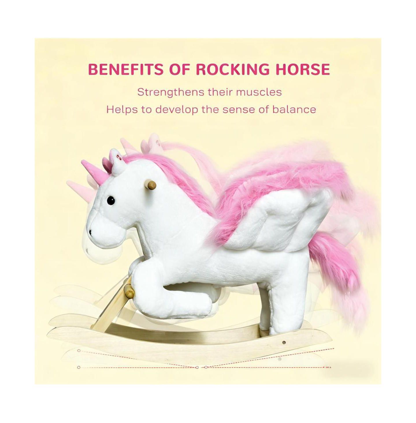 Детская мягкая игрушка YOBTOP Plush Swan Rocking Horse - Wooden Plush Ride-on Toy with Lullaby Song, Easy-Grip Handles and Footrests, Reinforced Steel Frame, цвет: Розовый — фото 4