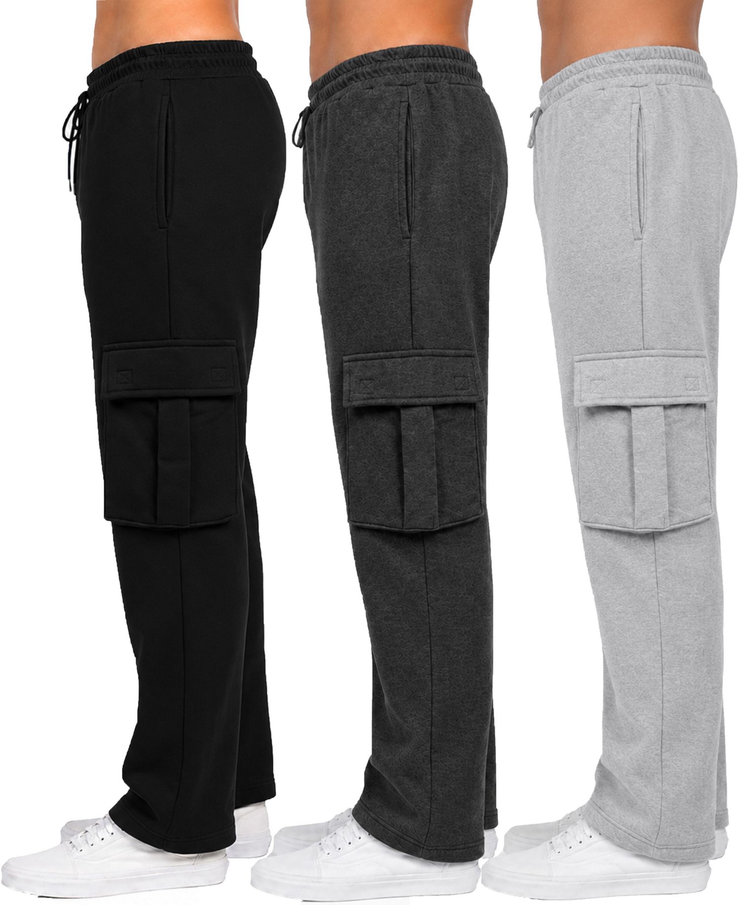 Women's Loose-Fit Cargo Fleece-Lined Jogger Sweatpants, 3-Pack