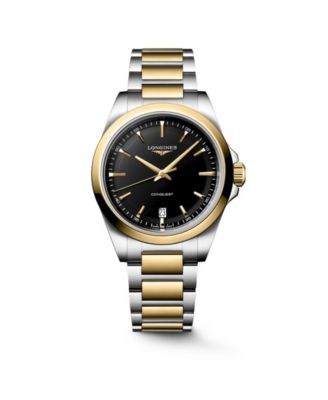 Men's Conquest Yellow PVD Coating and Silver Stainless Steel Strap Watch 38mm