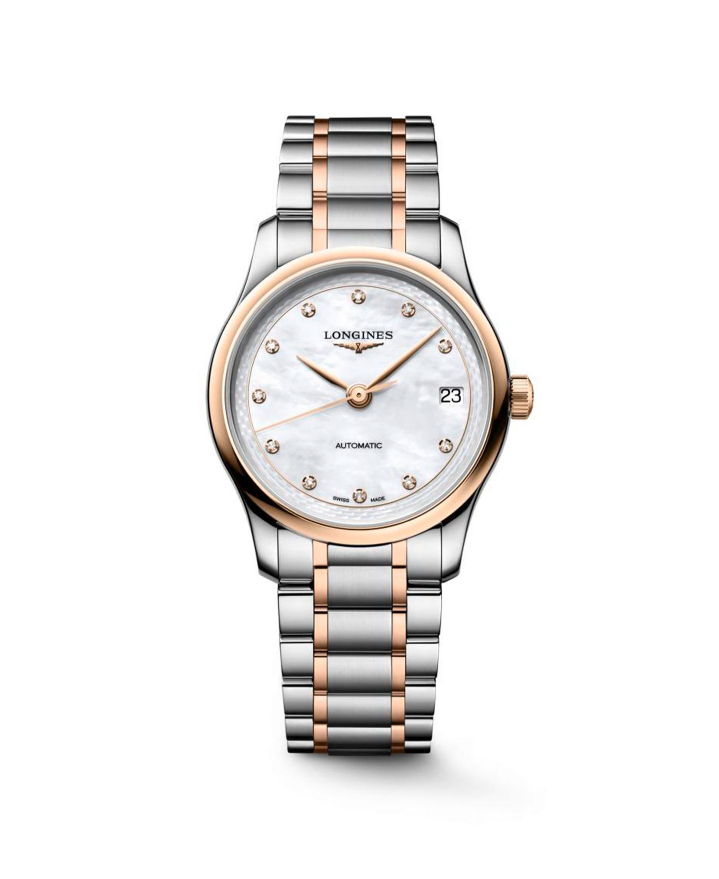 Женские часы Longines Master Collection 18k Rose Gold and Silver Stainless Steel Strap Watch 34mm — фото 1
