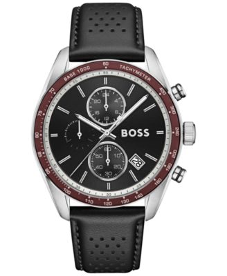 Men's Grand Prix Quartz Chrono Black Leather Watch 44.50mm